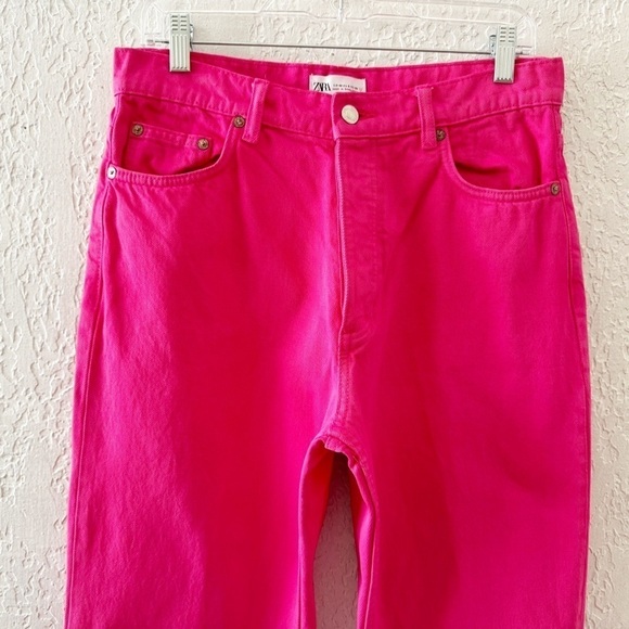 Zara Hot Pink Jeans Barbie Denim High Rise Straight 90s Y2K Street Festival 8 - Picture 11 of 15